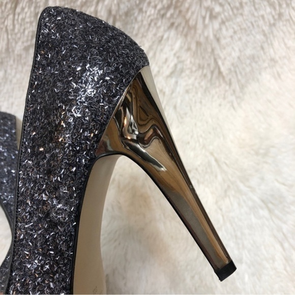 Nine West Silver Glitter Peep Toe Mirror Effect High Heels, 9 - Picture 2 of 11